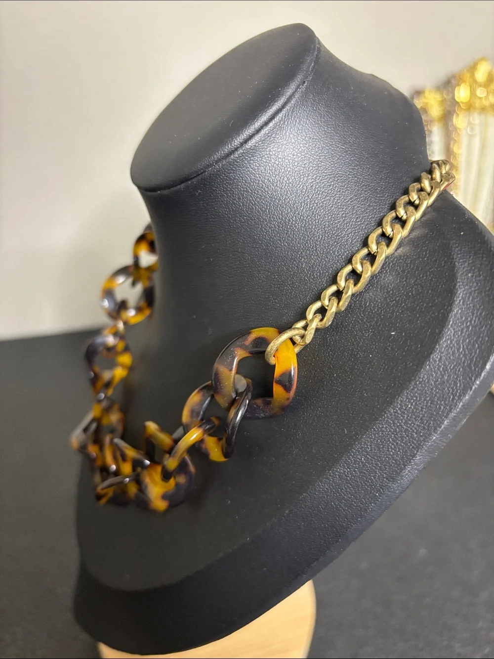 J. Crew Tortoiseshell-Link Necklace Brown Amber Gold Tone Chain
